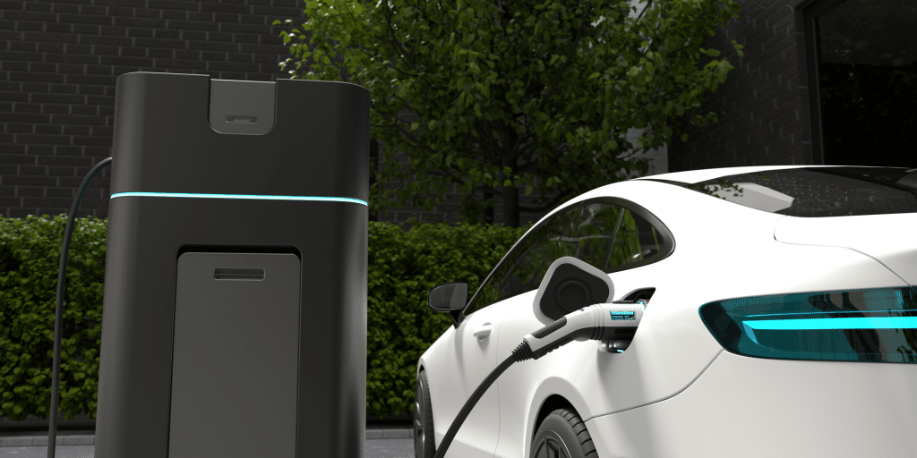 Electric vehicle servicing charging car